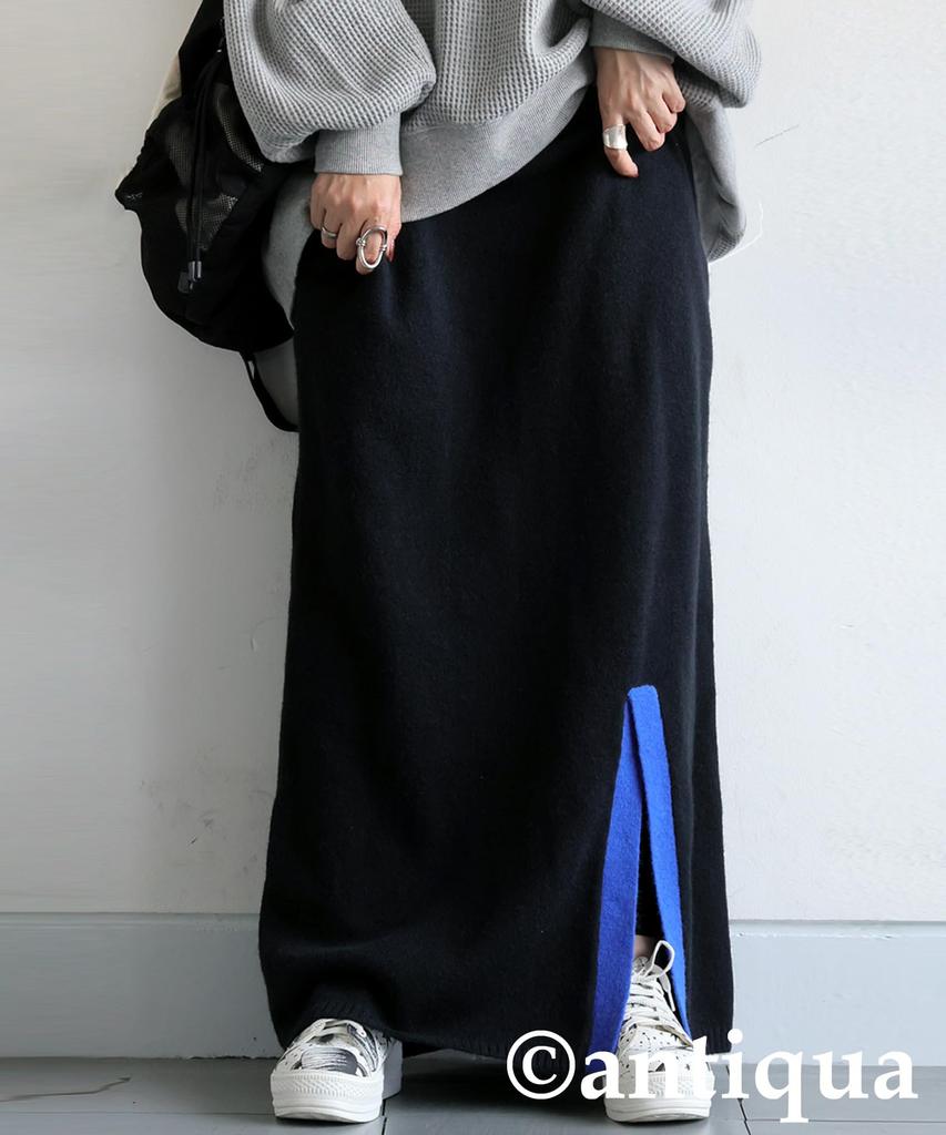 Antiqua Slit Knit One Size Black Women's Color-Coordinated Skirt, PN-00579, 05,