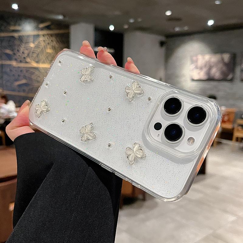 INS 3D Epoxy Butterfly Clear Soft Phone Case For iPhone 11 12 13 14 15 16 17 Pro Max Plus Lovely Shockproof Bumper Cover
