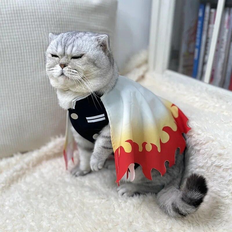 Demon Slayer Pet Cosplay Rengoku Kyoujurou ubrania dla kota nieograniczony pociąg COS płomień filar Rengoku Kyoujurou sukienki