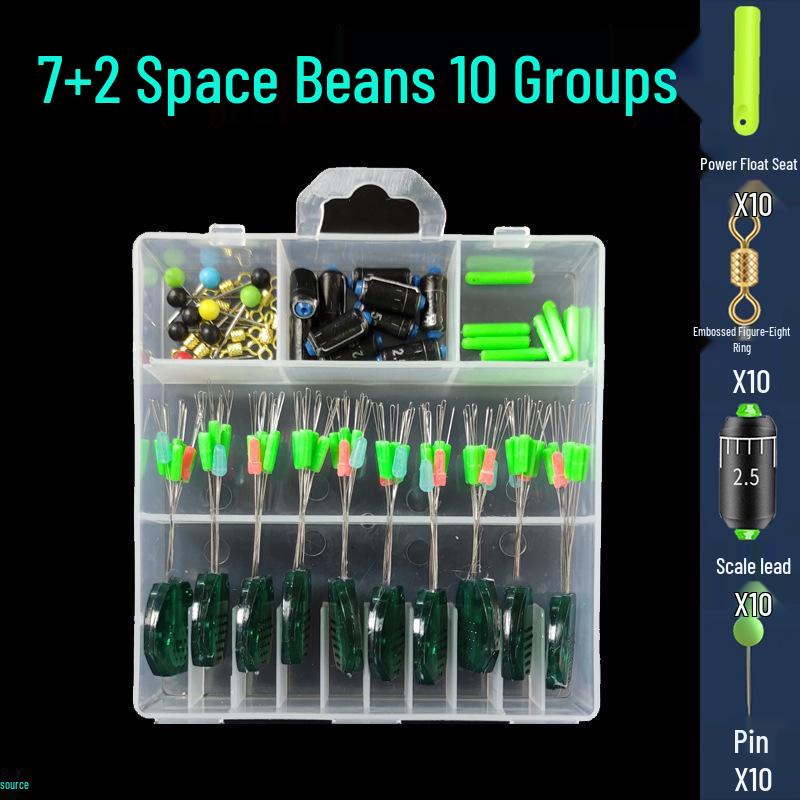 50-teiliges Angelzubehör-Set: Silikon-Space-Beans, Wirbel, Schwimmkörper, Hauptschnur