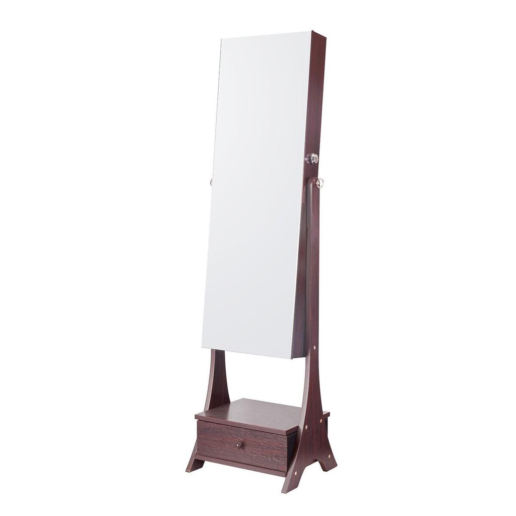 Mirror Jewelry Cabinet Standing Mirror with Storage Full Length Brown