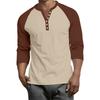 Men's Button-Down Contrast Raglan 3/4 Sleeve Top