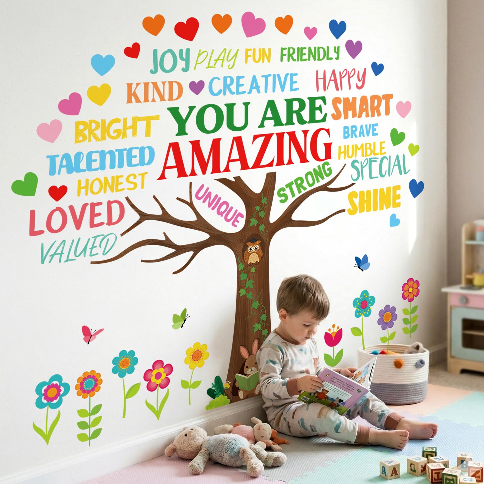 DECOWALL Positive Message Tree Wall Sticker Encouraging Words for Nurseries Removable Wall Decoration Inspirational DIY Playroom Infant Gift -