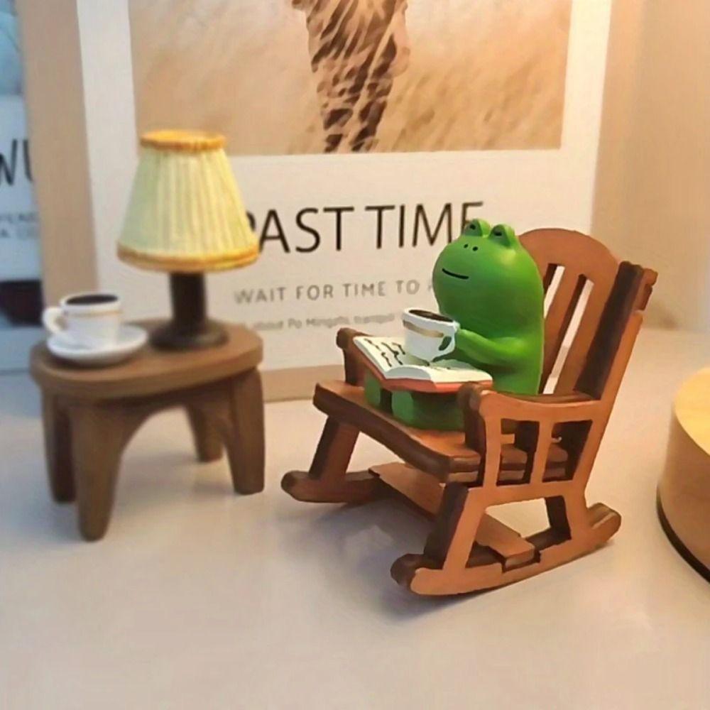 2PCs/set Cute Reading Frog Miniatures Mini Small Chair Ornaments Photo Props