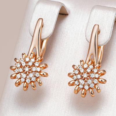 Rose Gold Color Crystal Flower Dangle Earrings For Women Shiny Natural Zircon Ethnic Bride Wedding Fine Jewelry