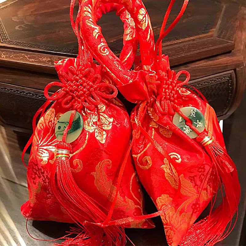 10pcs Chinese Style Canvas Flower Drawstring Bag Large Capacity Korean Style Festive Sugar Bag Wedding Handheld Candy Bags