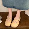 Fashion Spring New Single Shoes Women Round Head Shallow Mouth Metal Buckle Cross with Soft Sole Anti-slip Wear-resistant Flat Shoes
