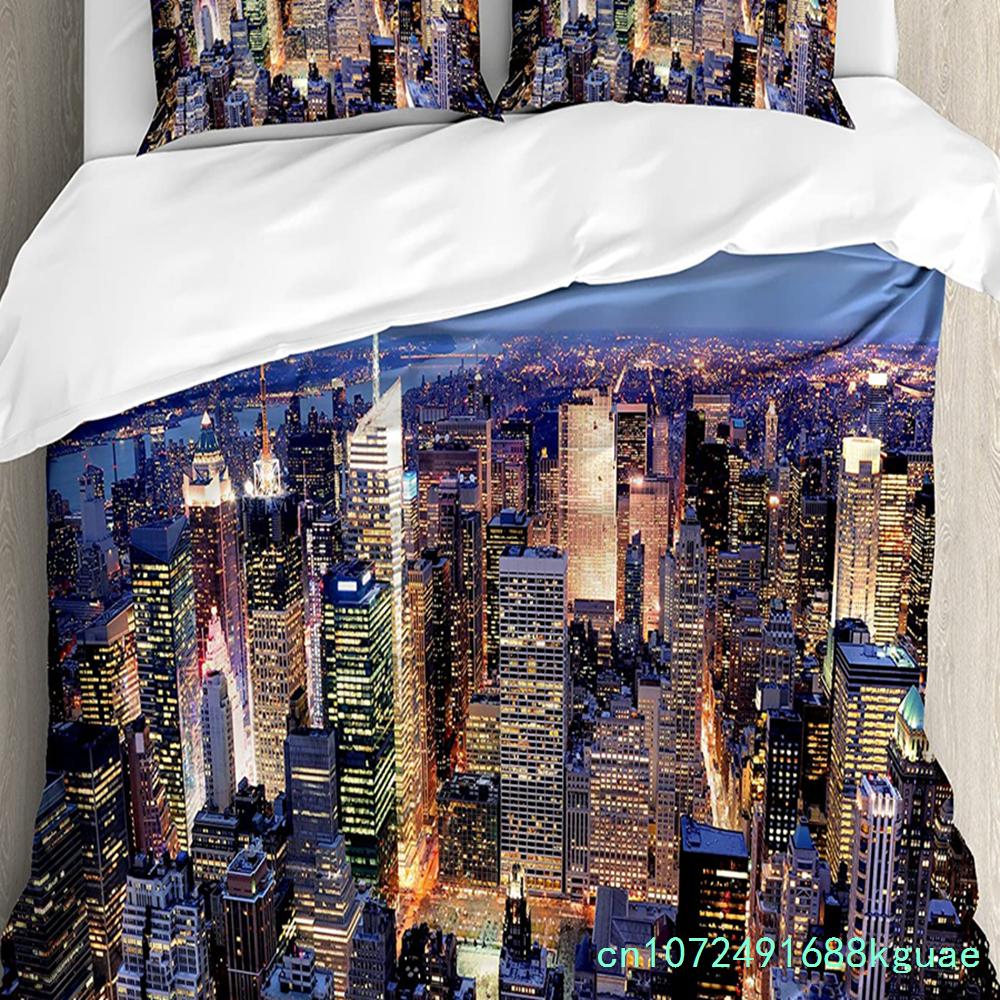 3pcs Bedding Set Business City Scenery New York Black And White Duvet Cover Pillow Case Boy Kid Teen Girl Bedding Covers Set