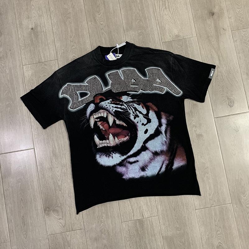 Summer High Quality Cotton French Terry Tshirt Unisex Unisex Classic Flash Diamond Letters Logo Tiger Duaa T Shirt Oversized Tee