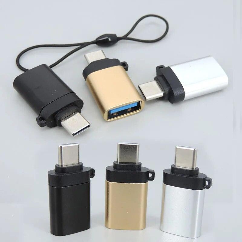 Fekete arany védhető USB 3.0 Type-C OTG Adapter Type C USB C dugasz-alj átalakító függő kötélgyűrűvel USBC csatlakozóhoz