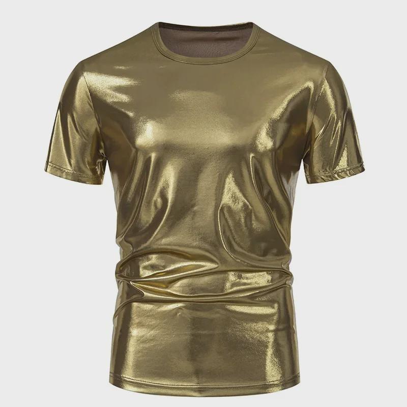 

Мужская футболка 2024 года в блестящем сценическом стиле с коротким рукавом и круглым вырезом L золотой