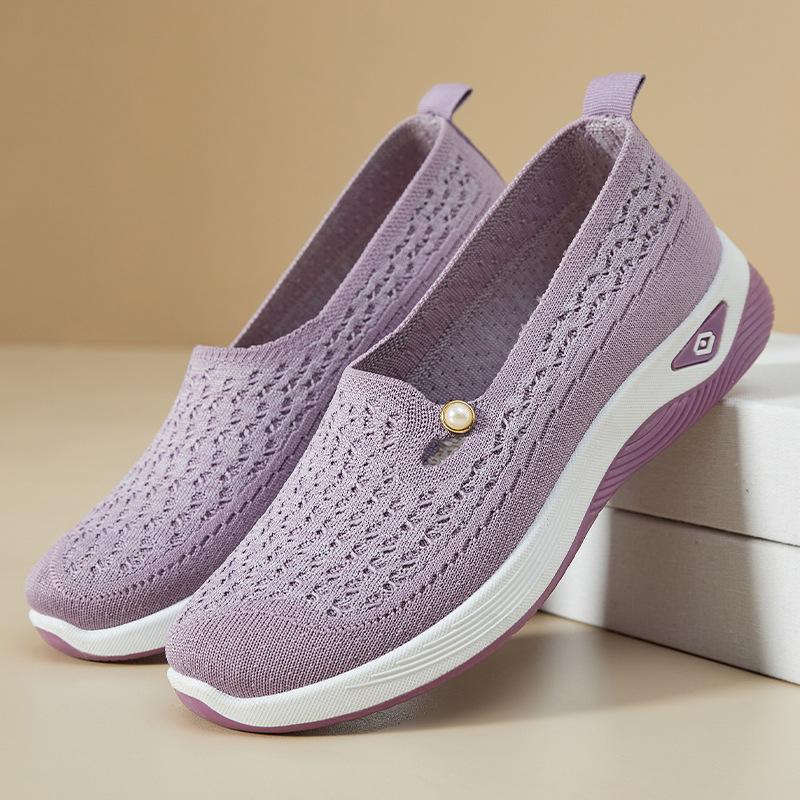 Shoes women's summer shallow mouth mother shoes flying woven breathable single shoes soft sole not tired feet flat shoes middle-aged and elderly cas
