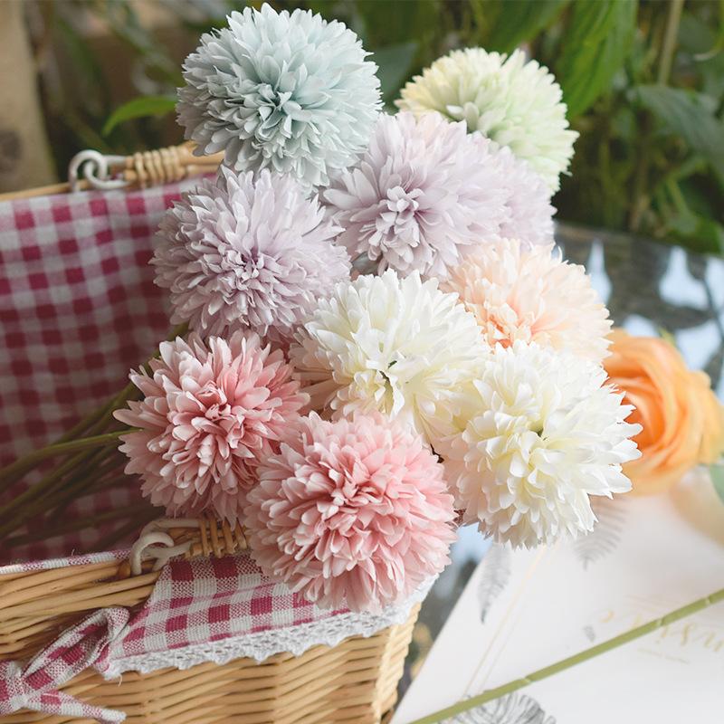 3PCS Hydrangea Artificial Flowers Fake Dandelions Bouquet Wedding Decoration Home Room Decor DIY Pompon Bridal Accessories