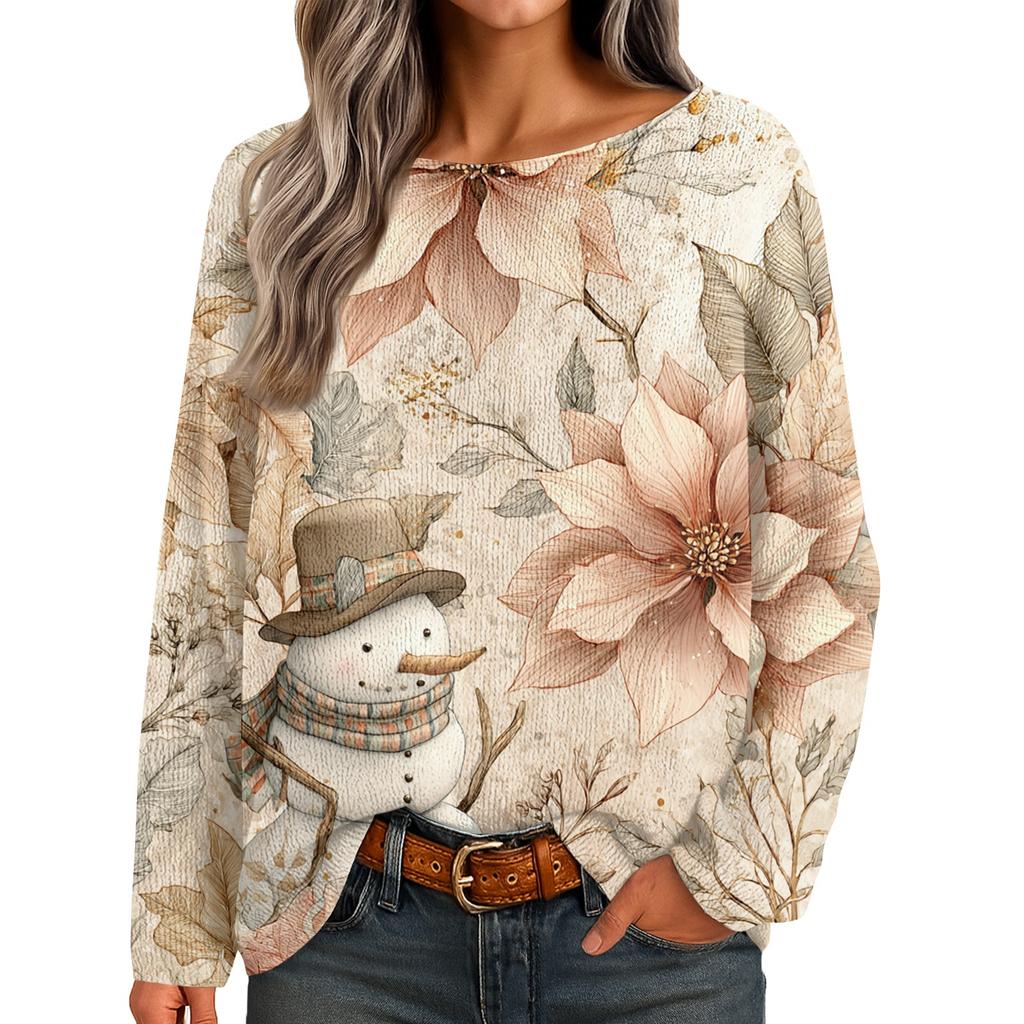 Womens  Fall Sweaters Long Sleeve Print Tops Pullover Sweaters Loose Dressy Casual Basic Clothes