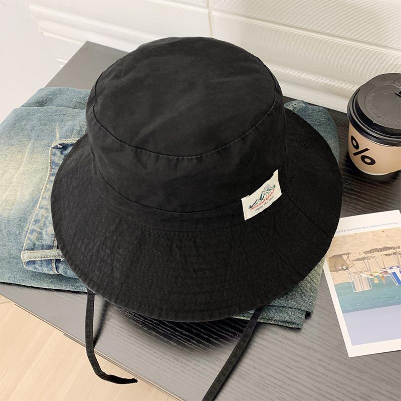 Japanese Fashion Sticker Label Design Bucket Hat Women'S Spring Summer Outdoor Big Brim Sunshade Lace-Up Sun Cap Gorras