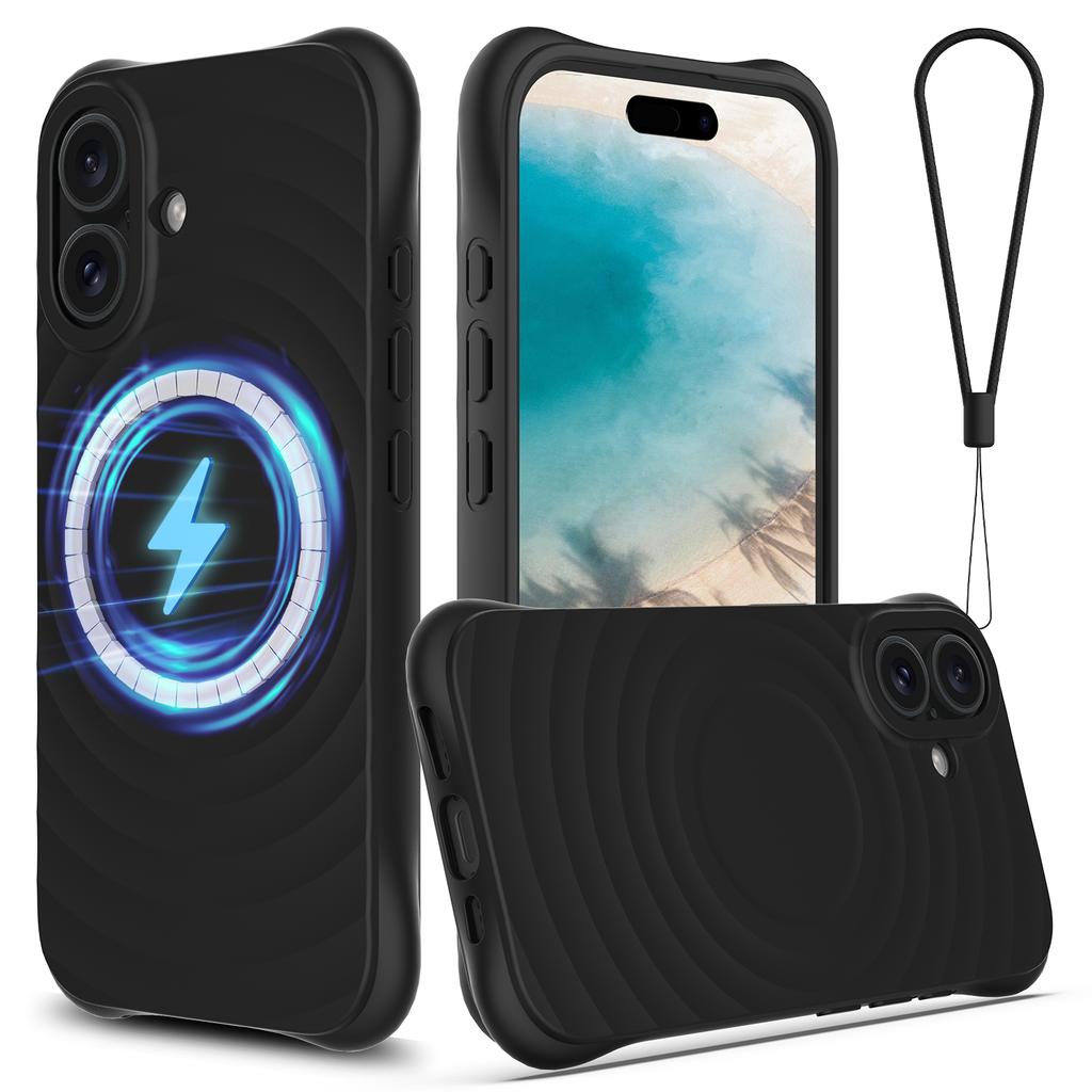 For iPhone 17 Case Compatible with MagSafe Ripple Texture Liquid Silicone Protective Cover with Strap