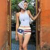 American star print neck sling tight Spice Girl elastic woolen vest spring and summer top