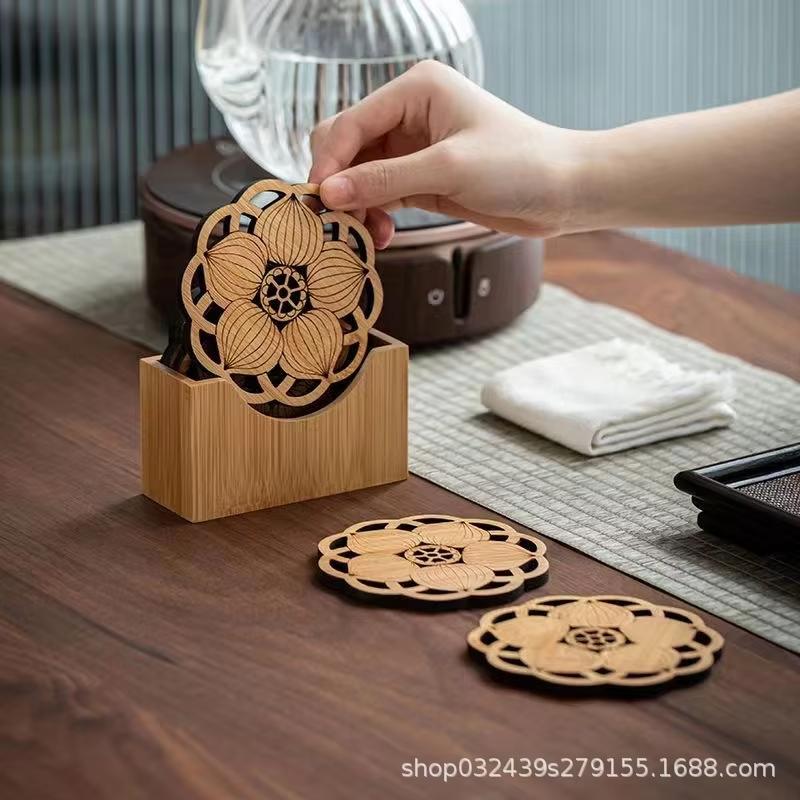 

Fashionable Wooden Cup Mat | Petal and Lotus Leaf Shape, Heat-Resistant Table Tea Mat, Perfect for Christmas and Festive Parties