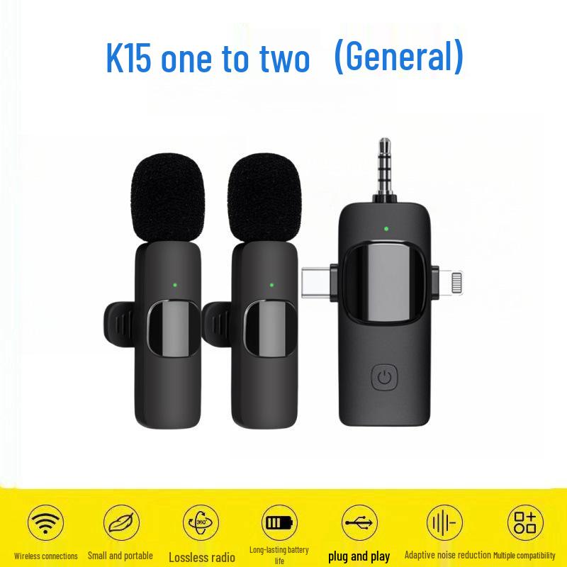 K1K9 Wireless Lavalier Microphone K15 - Dual Mobile Live Streaming & Outdoor Recording Noise-Reducing Mic
