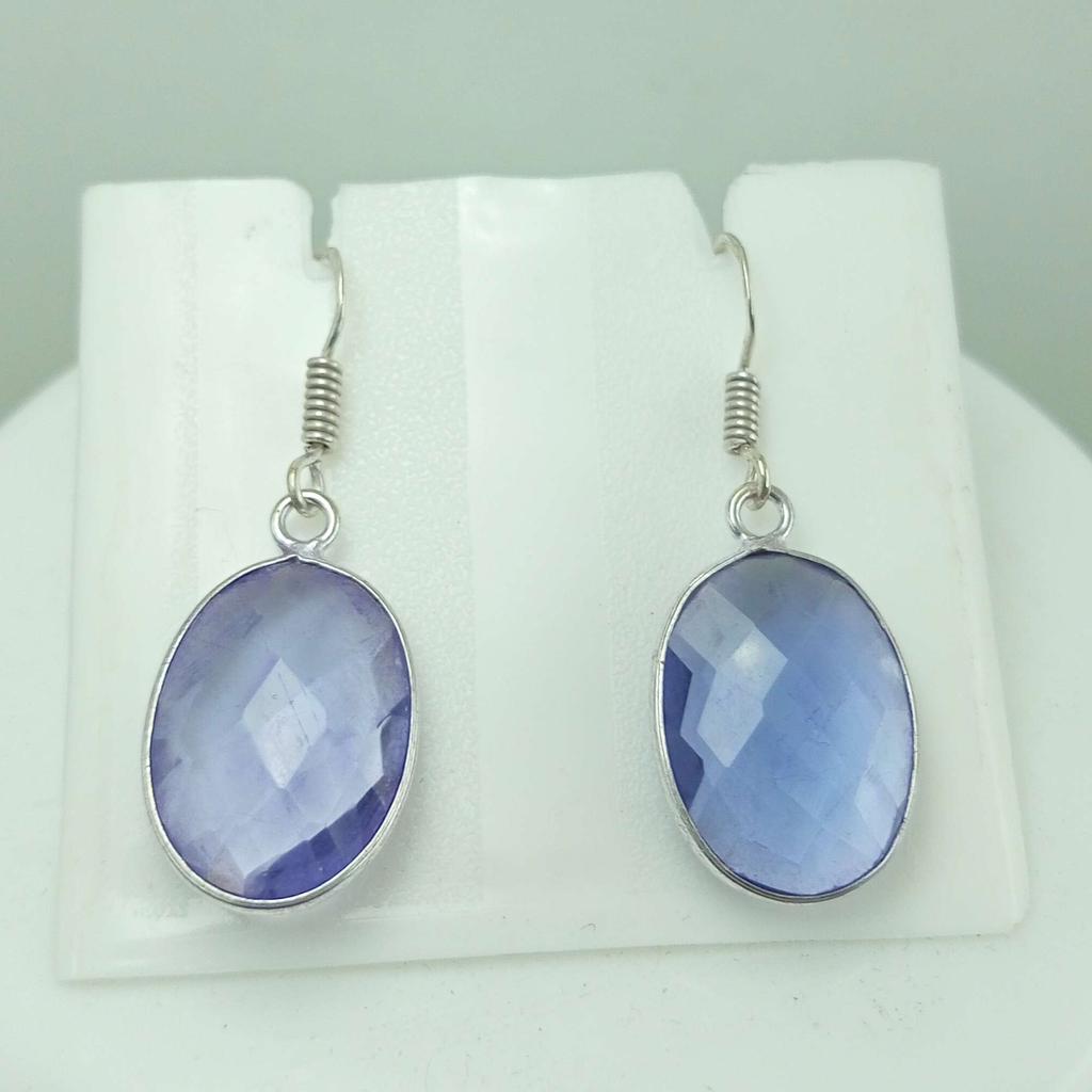 Blauer Topas Edelstein 925 Sterling Silber vergoldet Haken Damen Ohrringe Schmuck WHE-E37