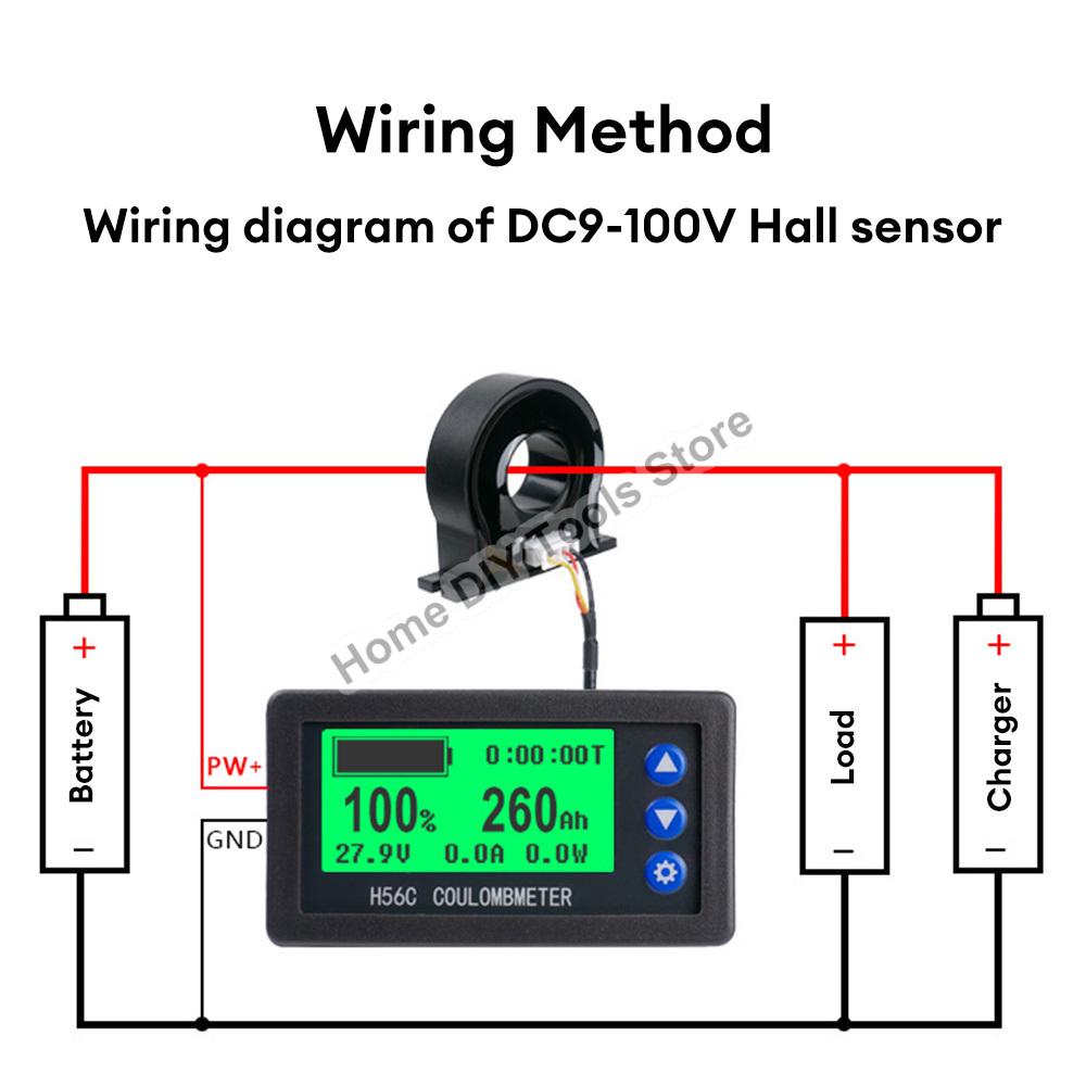 H56CH Hall Coulomb Meter Ammeter Voltmeter 9-100V 400A LED Voltage Current Tester Capacity Indicator Battery Monitor
