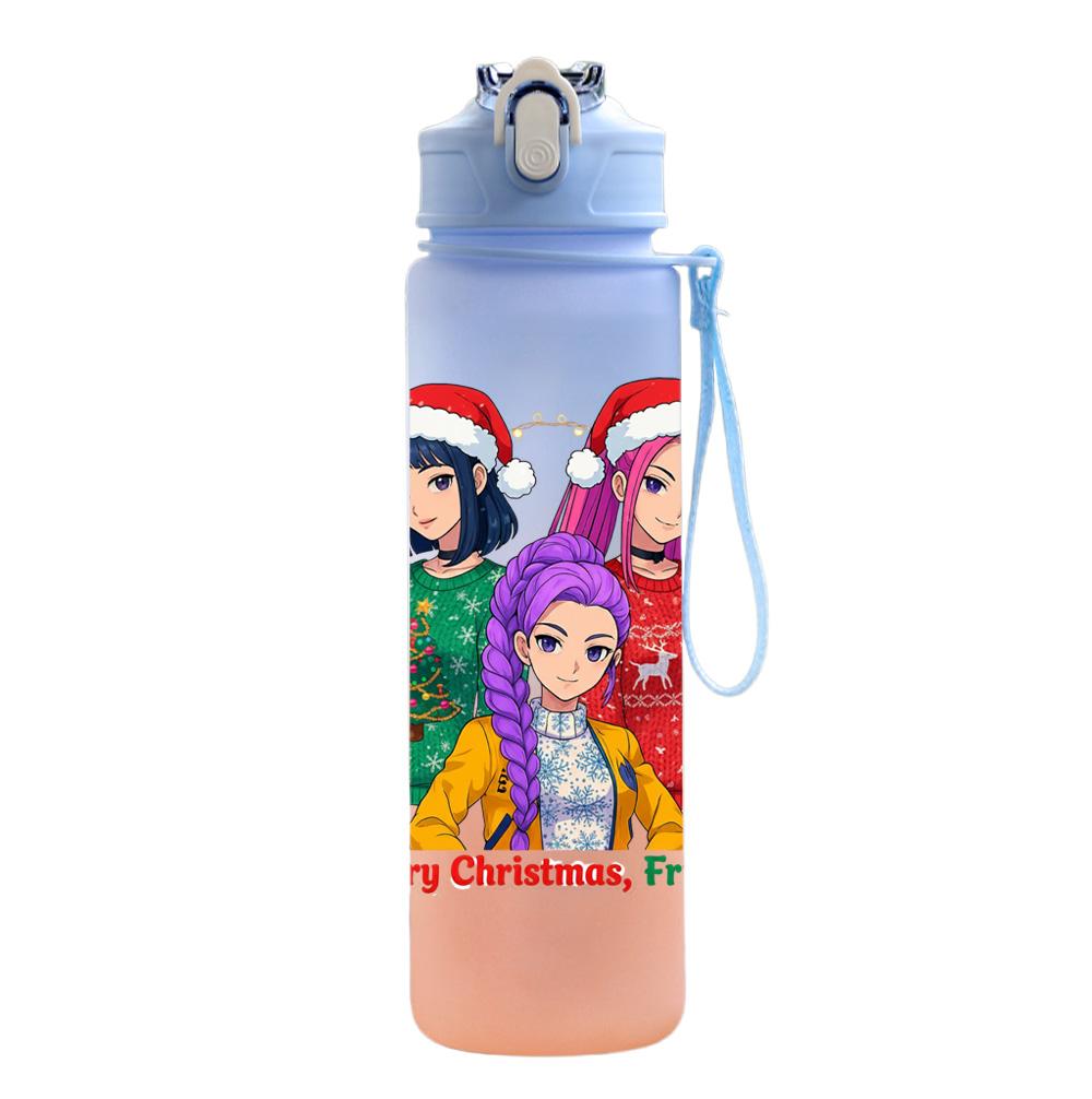 750Ml Water Bottle Anime Christmas K-Pop Demon Hunters Printed Large Capacity Drinking Cup Portable Outdoor Sports Water Cup Children Kid Gift