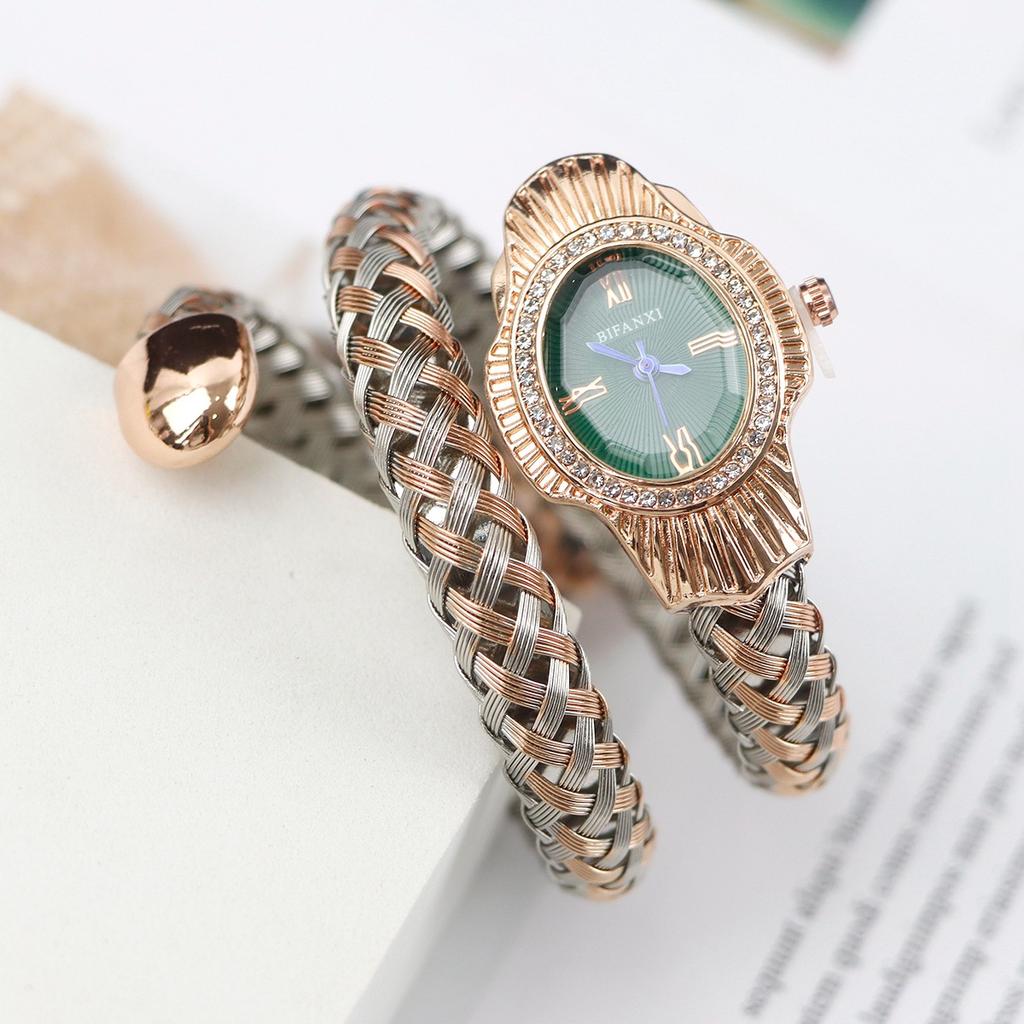 Women Quartz Watch Unique Snake Shape Bracelet Watches Wire Braided Wristwtatch