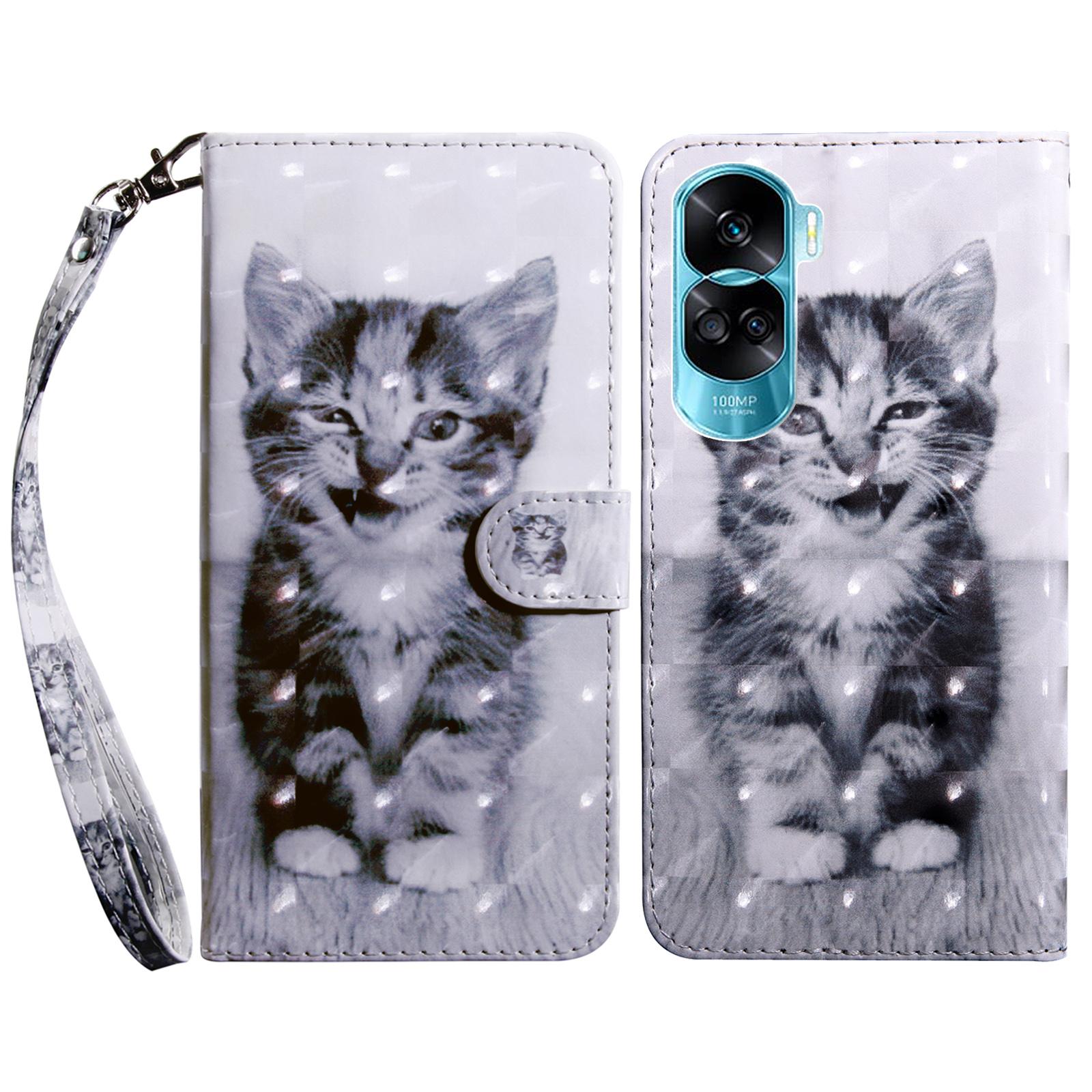 

For Honor 90 Lite 5G/X50i 5G Case Wallet PU Leather 3D Pattern Printing Phone Cover Cat