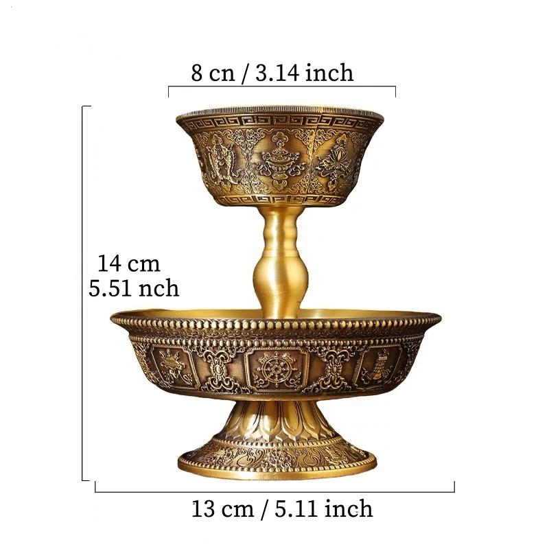 Buddhist Tribute Guardian Cup,Copper,Engraving Bronze Layer Two Handicraft Tibetan Buddhism Holy Water Plate,Desktop Decorative армия зеленый