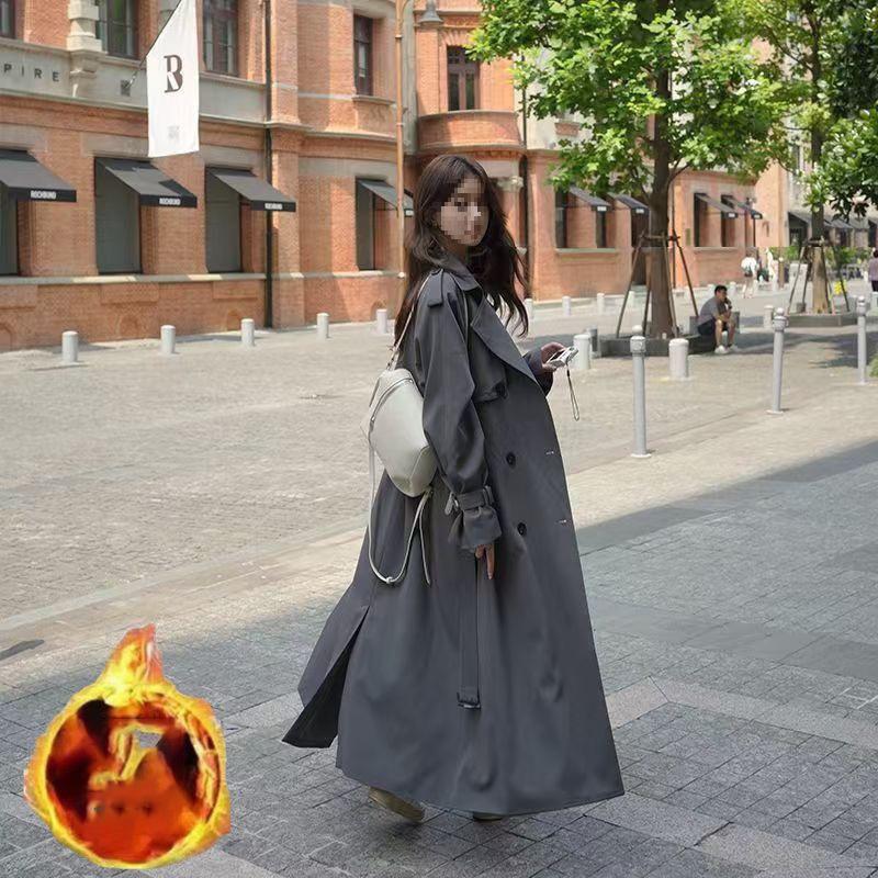 

Loose Trench Coat Midi Length Fashion Korean Elegant Khaki Black Women s Windbreaker Coat Casual Double Breasted Tops L