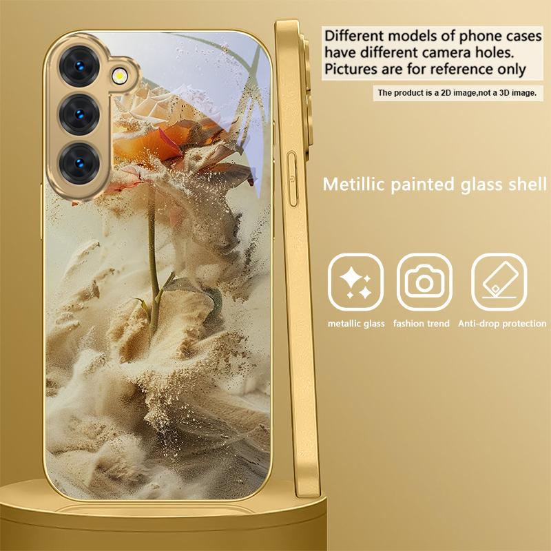 Vintage Wüstenrosa Rose Für Samsung Galaxy S26 S20 FE S21 S22 S23 Plus S24 Ultra S25Ultra S21+ S22Plus Goldenes Glas Handyhülle