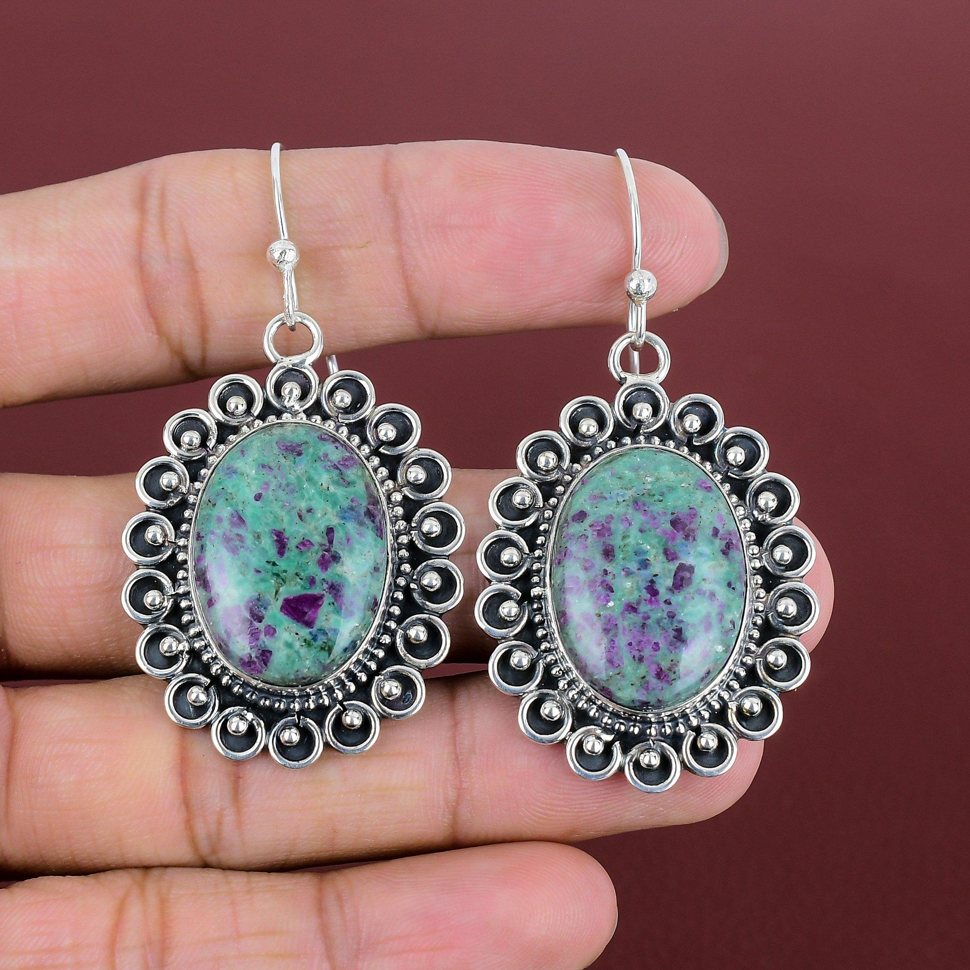 Ruby Fuchsite Earrings 925 Sterling Silver Earrings Handmade Elegant Earring Genuine Ruby Fuchsite Jewelry Gemstone Earring Gifts For Mother