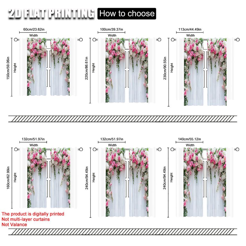 2pcs, Window Curtain 2D print Pink Floral Polyester Woven (without rod) Outdoor Decorations Use for Living Room, Bedroom, Office