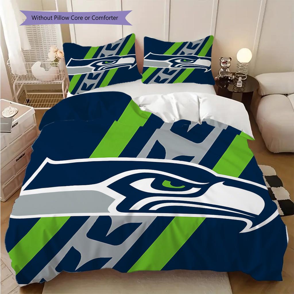 Seattle Seahawks Pattern Bedding Quilt Set Quilt Cover Pillowcase Home Decoration Birthday Gift (1 * Duvet Cover + 2 * Pillowcase, Without Core)