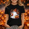 Kids Halloween Printed Short Sleeve T-Shirt Neck Relaxed Fit Casual Top for Boys and Girls