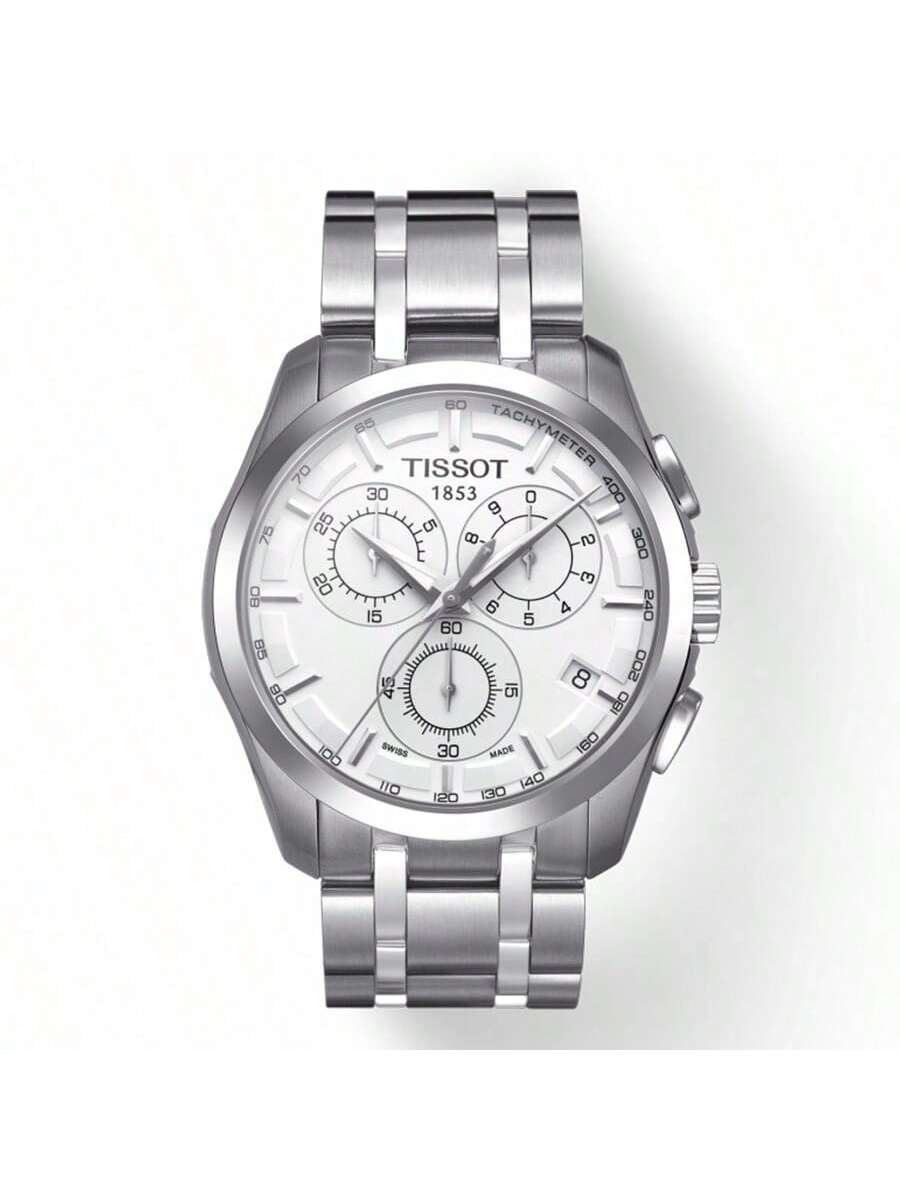 Tissot men s quartz watch, 100m water-resistant, with leather strap T035.617.11.031.00 белый