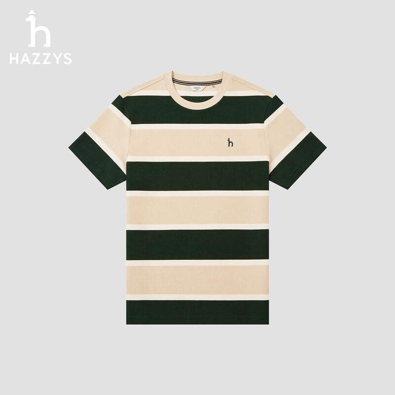 

HAZZYS Men s 2026 Summer Wide-Striped Round Neck Short Sleeve T-Shirt L
