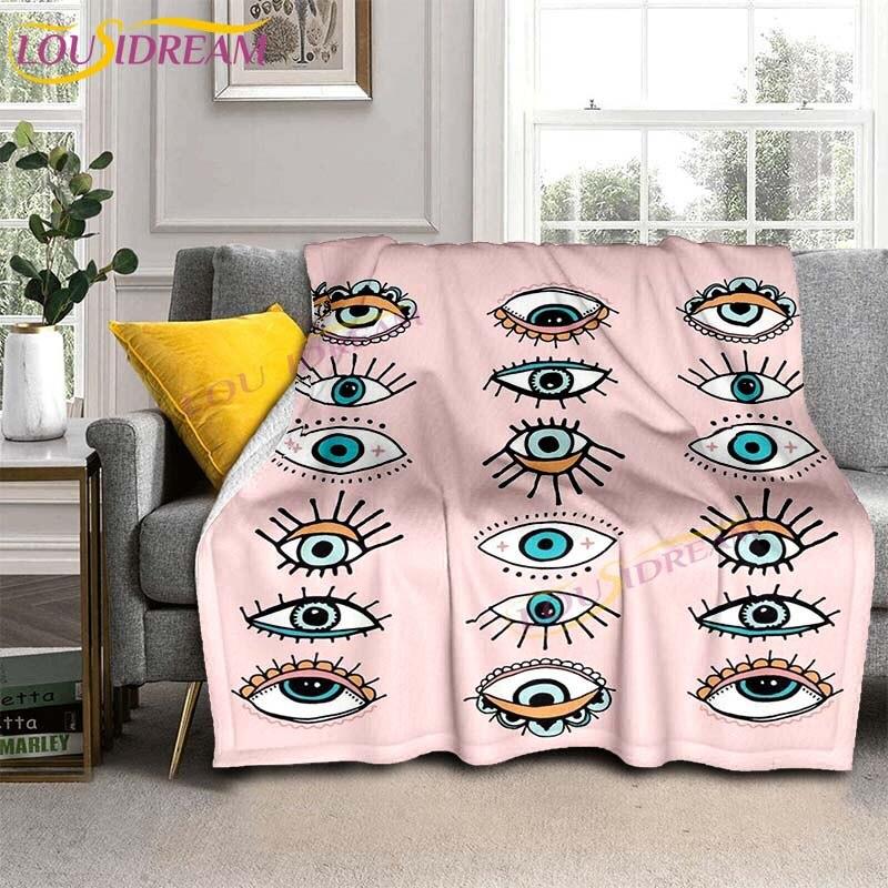 Evil Eye włoski prezent Malocchio Eye niebieski i biały koc rzut koc narzuta na kanapę Boho Chic Distressed Tribal Decor