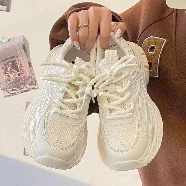 Hong Kong style white mesh sneakers breathable spring new thick-soled small dad shoes