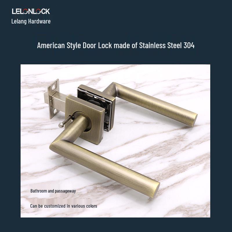 Cross 304 Stainless Steel American-Style Keyless Square Bathroom Door Lever Passage Lock