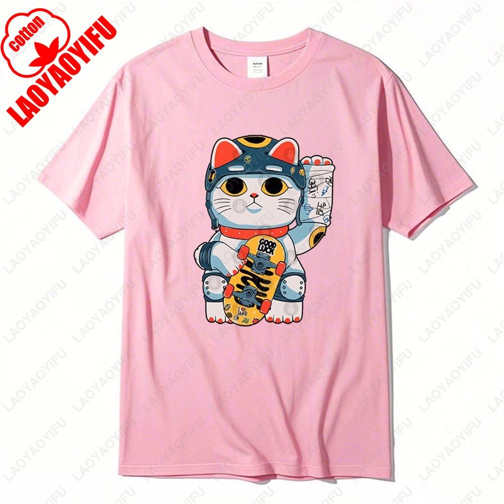 Lucky Cat Snapper Braise Tshirt Japanese Style Cute Kitten Funny Clothes Sushi Popular Trend Fashion Summer Cotton Short Sleev