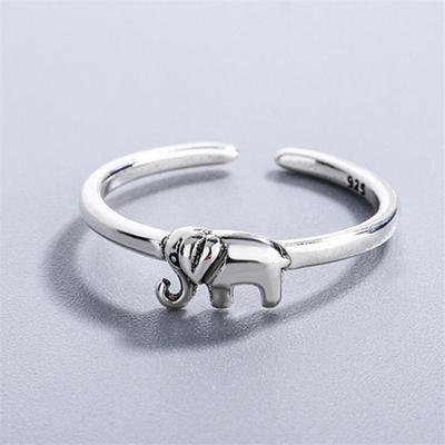 New Retro Distressed Luck Baby Elephant 925 Sterling Silver Jewelry Ethnic Style Transfer Auspicious Animal Opening Rings R132