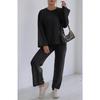 Women Loose Comfortable Solid Color Long Sleeve Sweater Wide Leg Pants Two Piece Loungewear Set