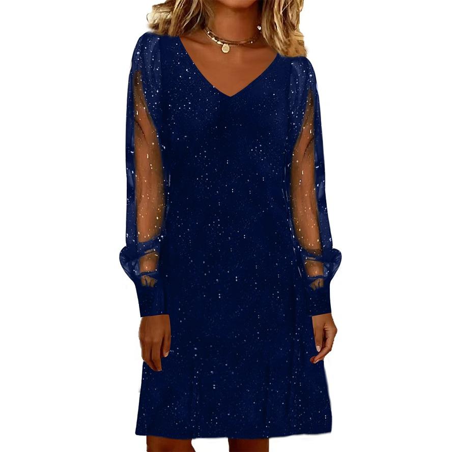 YYFS Vestidos casuales de cintura holgada con escote en V y manga larga para primavera y otoño para mujer
