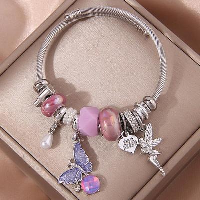 Chic Angel Heart & Butterfly Metal Charm Bracelet