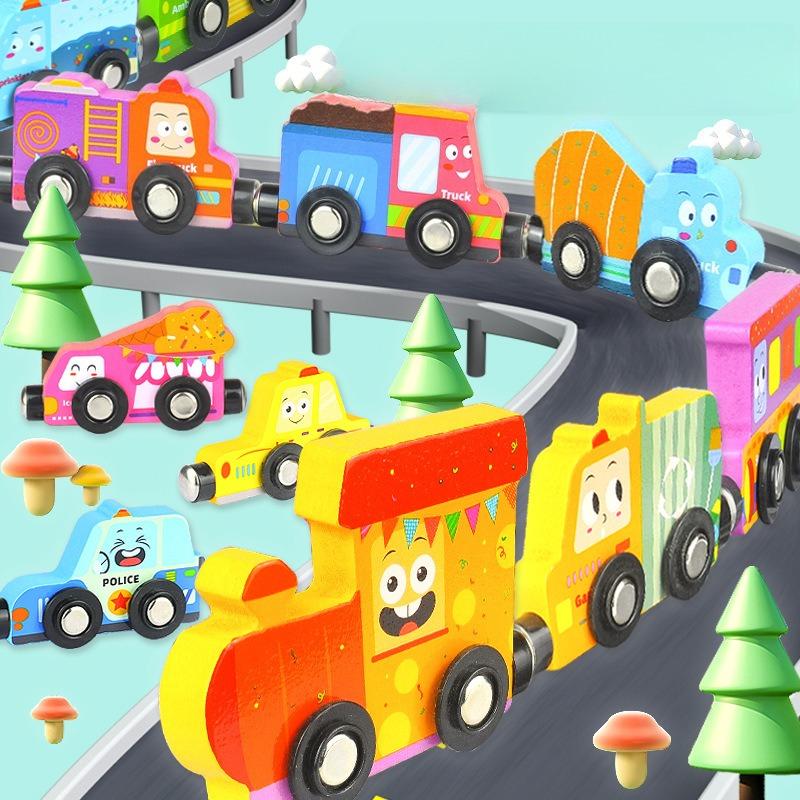 

Children S Transportation Cognitive Magnetic Train, Kindergarten Educational Early Education Trailer Wooden Toys
