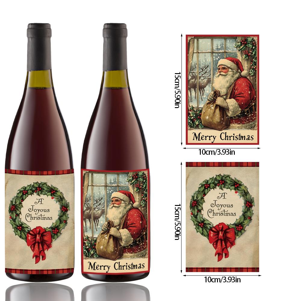 12pcs Retro Merry Christmas Wine Bottle Label Wraps Stickers Xmas Party Decoration New Year Navidad Gift DIY Sealing Stickers