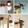 Creative Doorway Art Decorations Christmas Wooden Door Corner Sign, Santa Snowman Cat Cartoon Holiday Home Decor Ornaments Frame Decor, Reusable