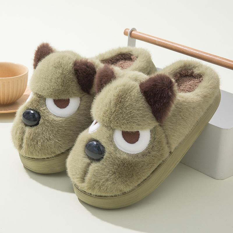 Fashion Women Slippers Winter 2025 New Warm Fluffy Comfortable Shoes Couples Home Slippers Cute Cartoon Fun Dog Indoor Floor Slippers