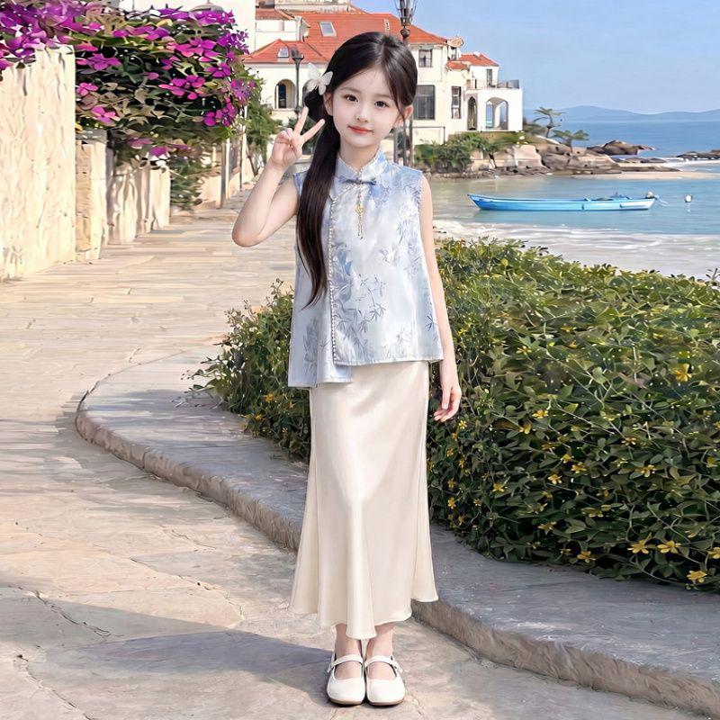 2026 Girls' Summer Chinese Style Qipao & Hanfu Dress Set